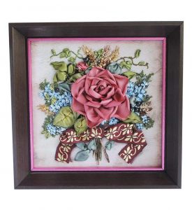 Ribbon embroidery picture "Pink rose"