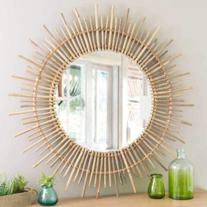 Round rattan mirror