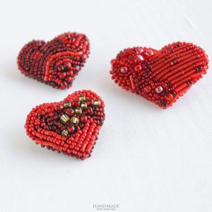Set of brooches 3 pieces "Valentine's red hearts"