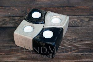 Set of wooden candleholders "Yin and yang"