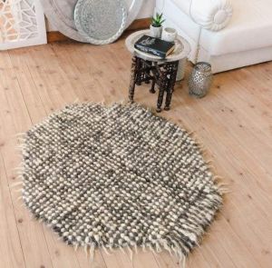 Shag round rug gray white "Pixel"