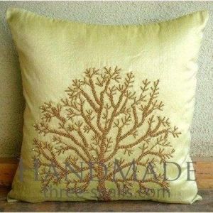Silk pillowcase with gold embroidery "Tree"
