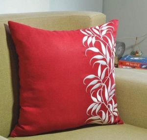 Sofa pillow case with embroidered leaves