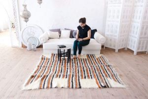 Soft oriental rug with bright brown stripes "Orange stripes"