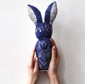 Stuffed handmade toy "Printed Hare"