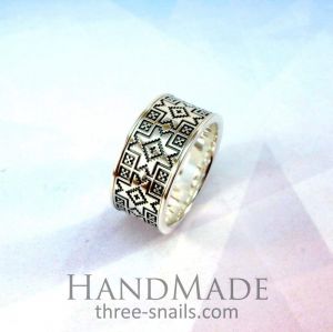 Unique silver jewelry. A ring in ethnic style