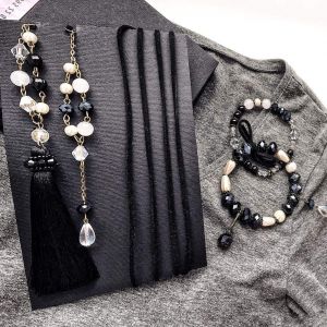 Women Long statement tassel necklaces with bracelets