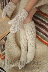 Wool set mittens and knee socks "Warmth"