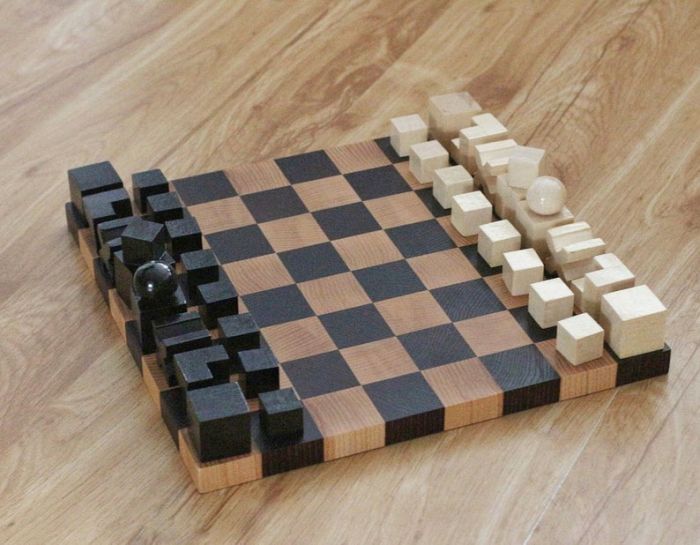 Handmade wooden chess pieces set