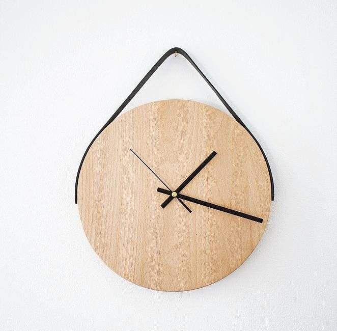 Round Wall Clock With Leather Strap, Leather Strap Wall Clock