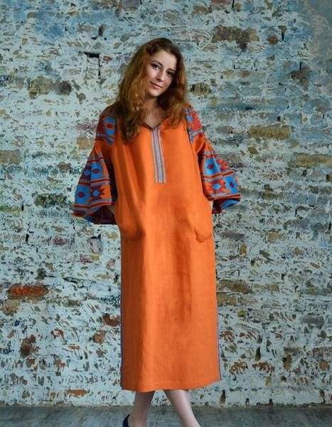 orange dress in Ukrainian style