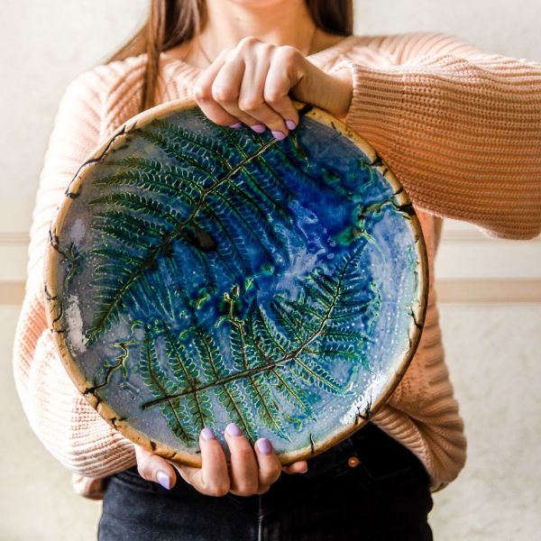 blue ceramic plate