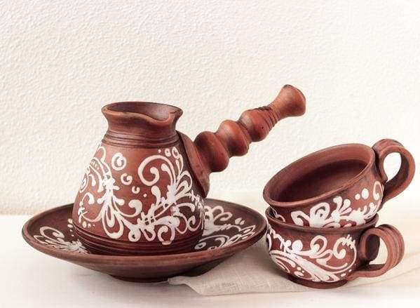 Turkish coffee pot and mugs