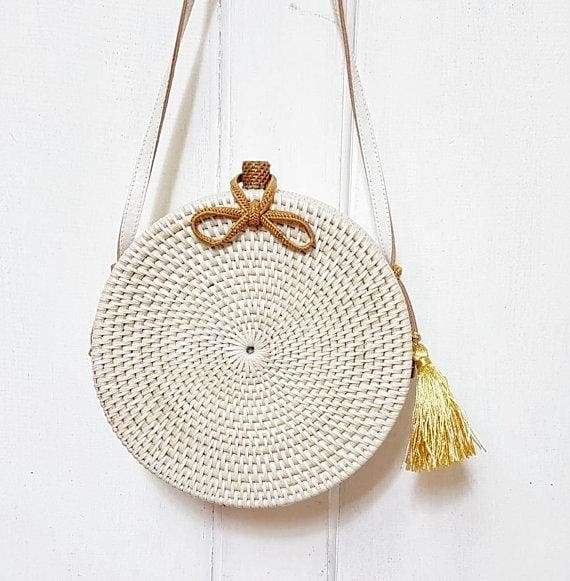 Bali white rattan ata bag